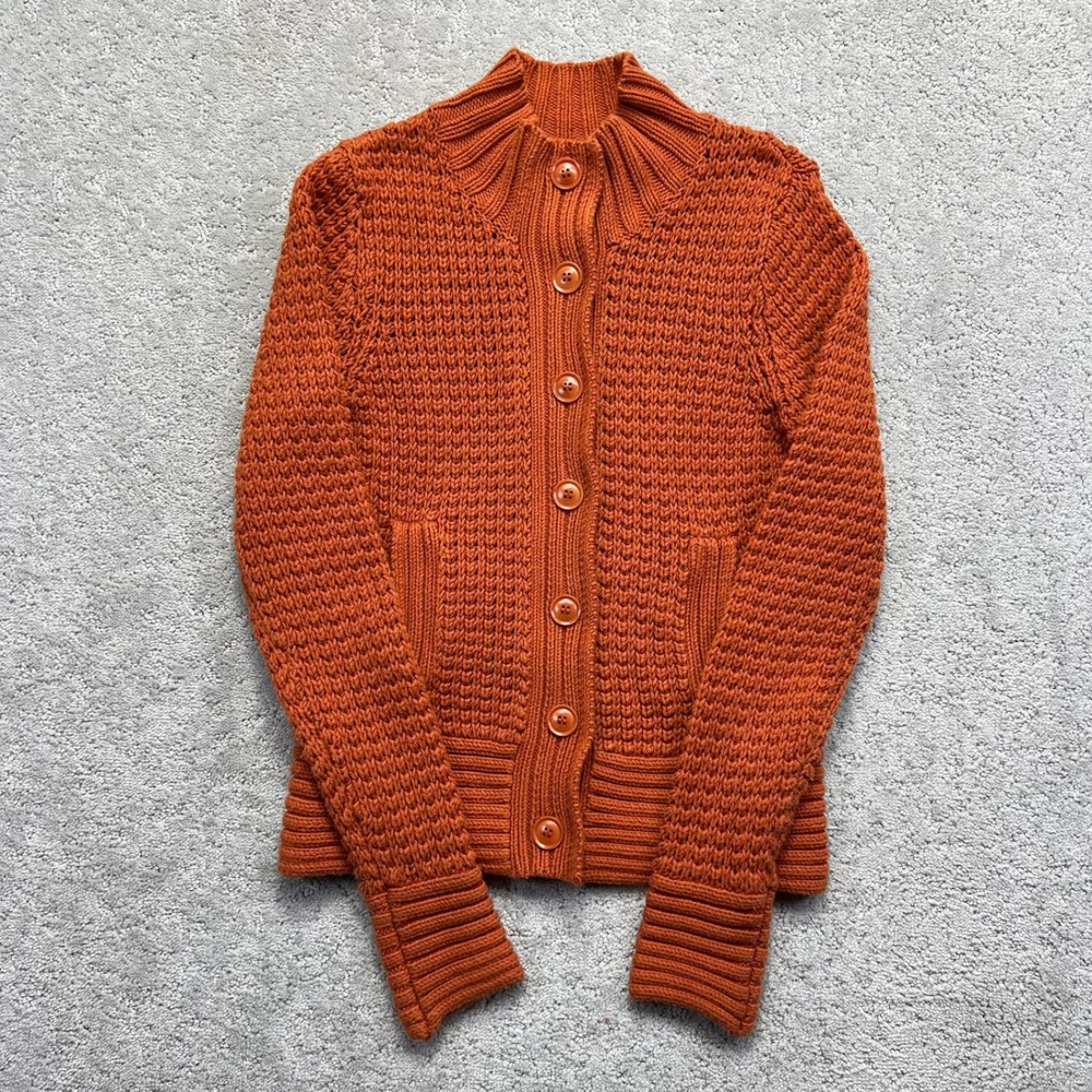 Mexx Cardigan Womens Medium Burnt Orange Chunky Knit Button Front Mock Neck